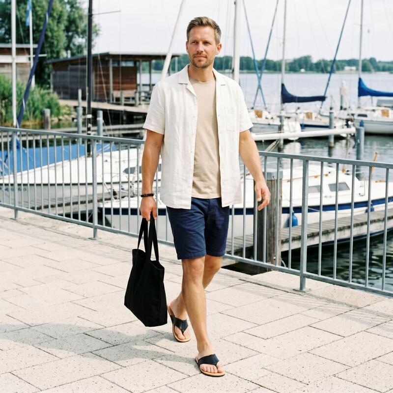 schwarze Leder Flip Flops Barfußschuhe für Herren