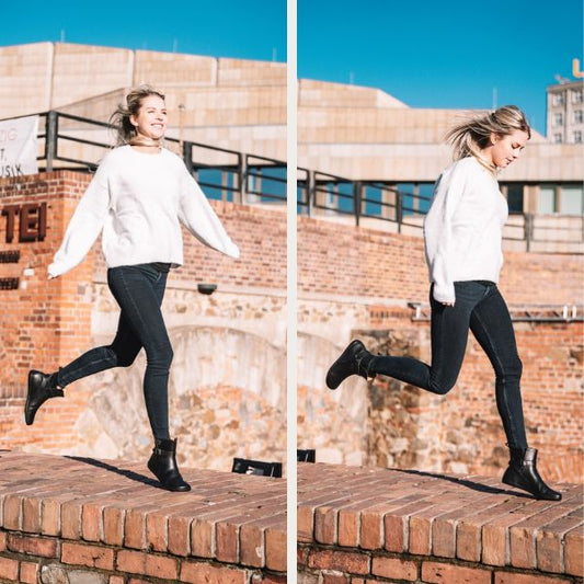 leichte Barfußschuhe Stiefel in schwarz mit Schnalle