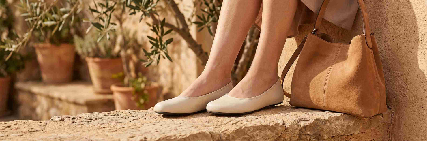 Ballerina Barfußschuhe in Beige für Damen aus Glattleder